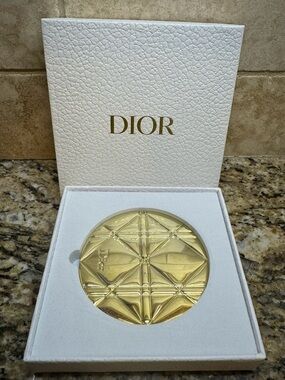 Dior Gold Toned Embossed Compact mirror with White Box